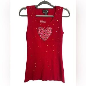 Berek Vintage Red Tank Top with Sequin Heart Design